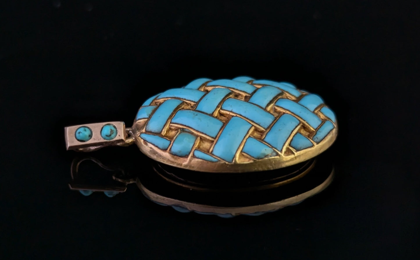 Antique 15ct gold and blue enamel locket, Portrait
