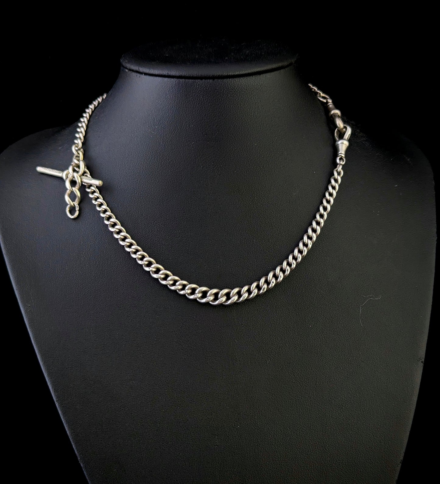 Antique Sterling silver Albert watch chain, necklace, Art Deco