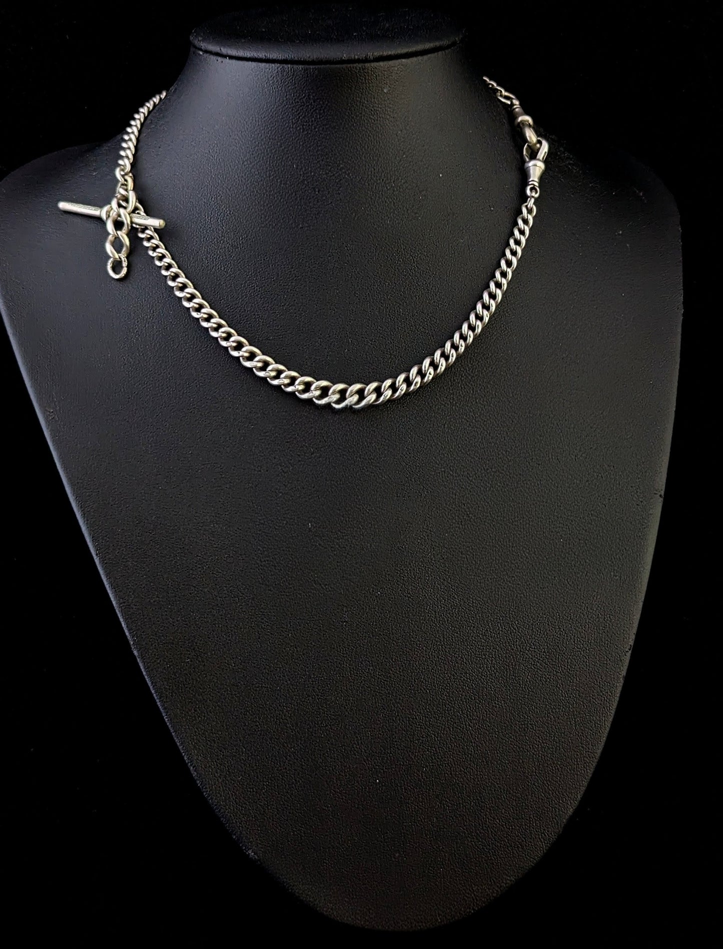 Antique Sterling silver Albert watch chain, necklace, Art Deco