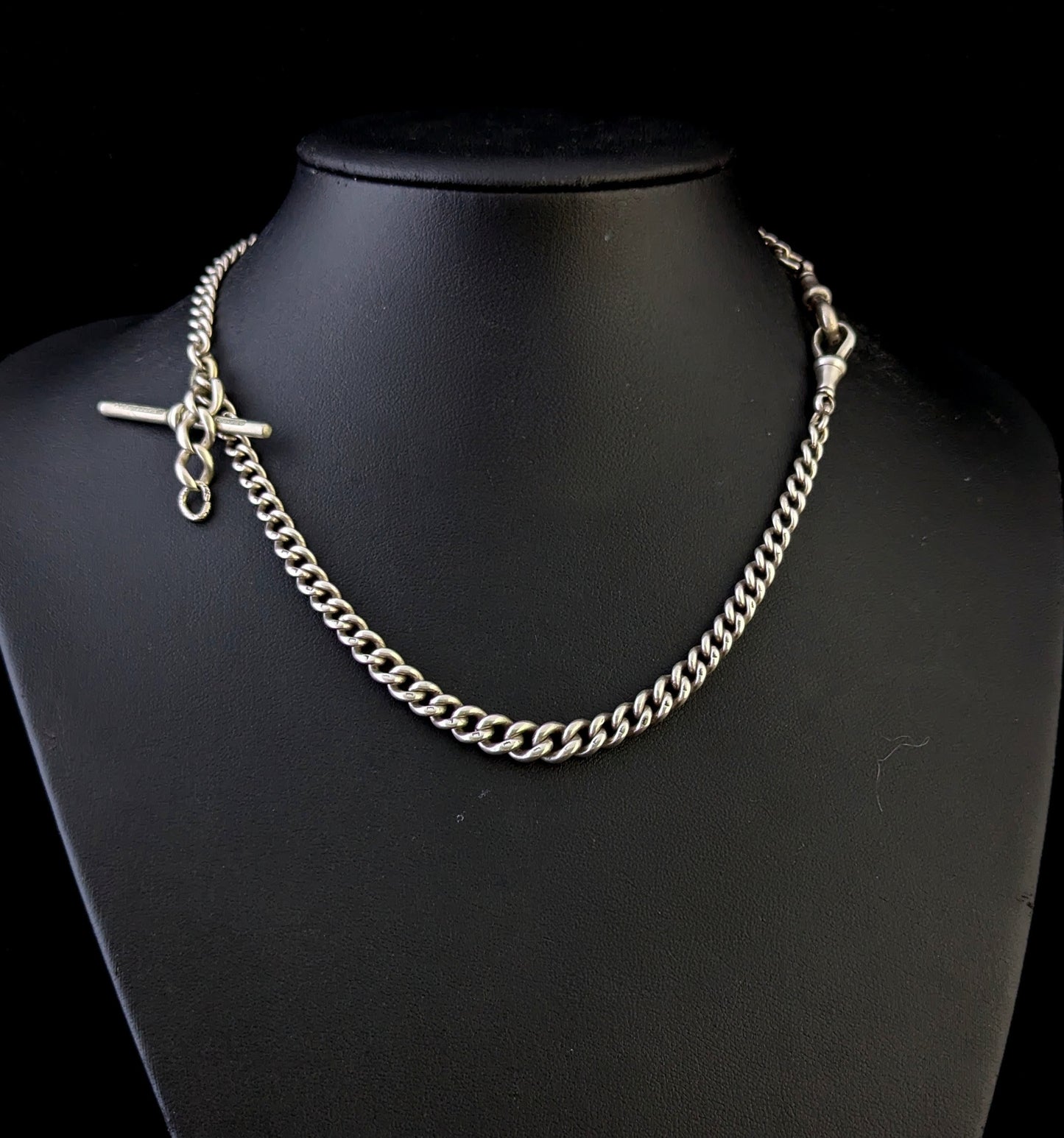 Antique Sterling silver Albert watch chain, necklace, Art Deco
