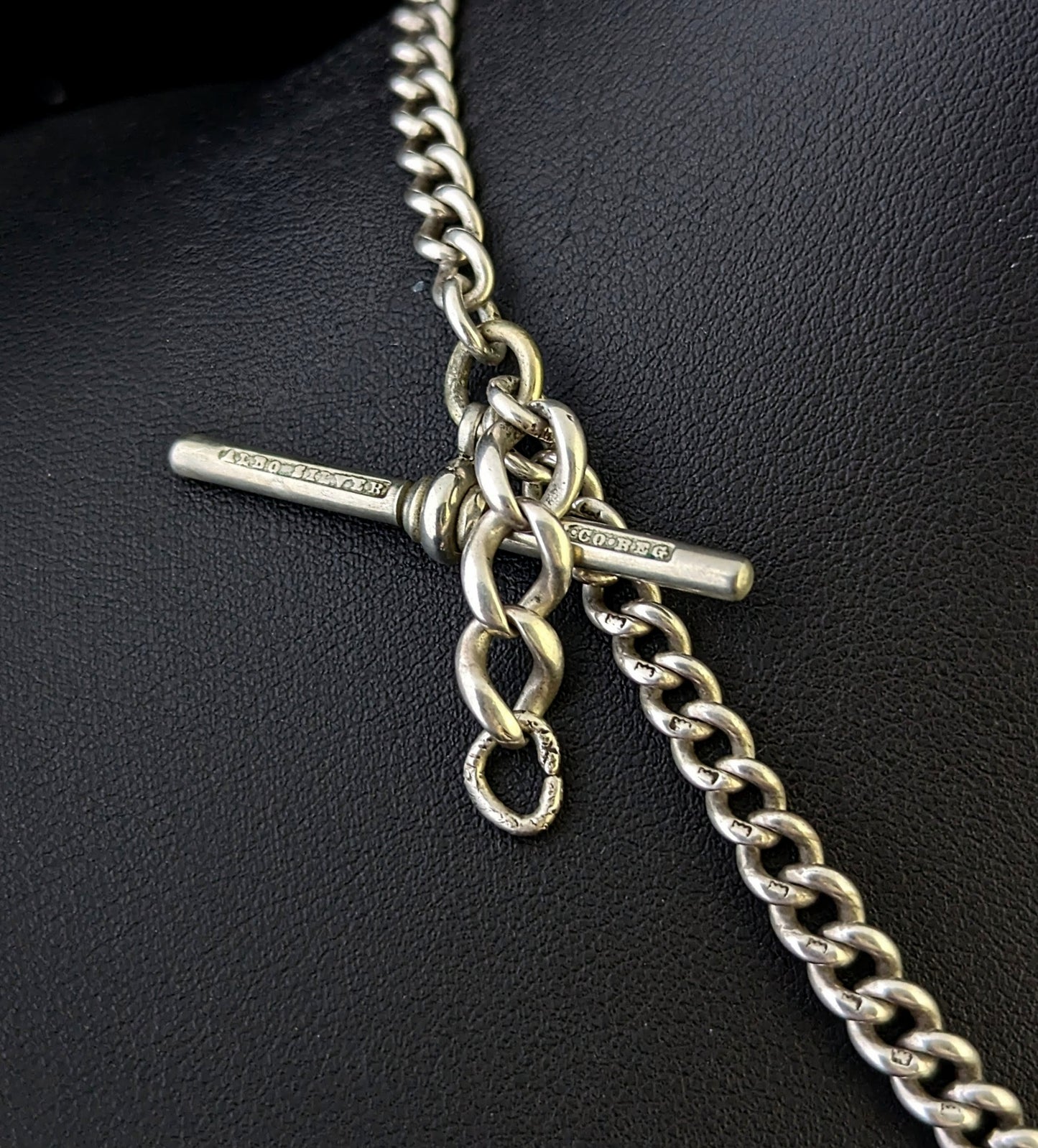 Antique Sterling silver Albert watch chain, necklace, Art Deco