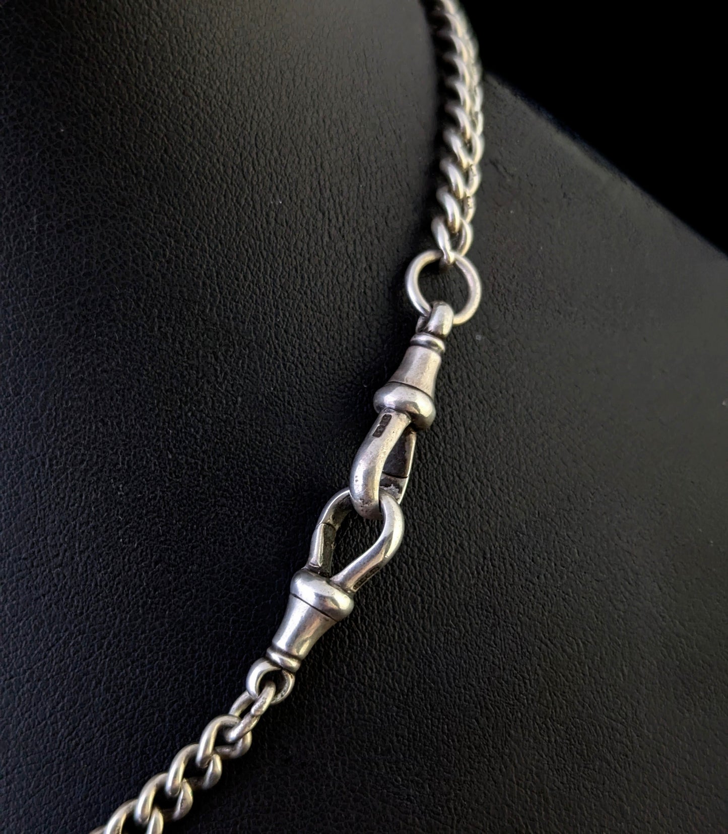 Antique Sterling silver Albert watch chain, necklace, Art Deco