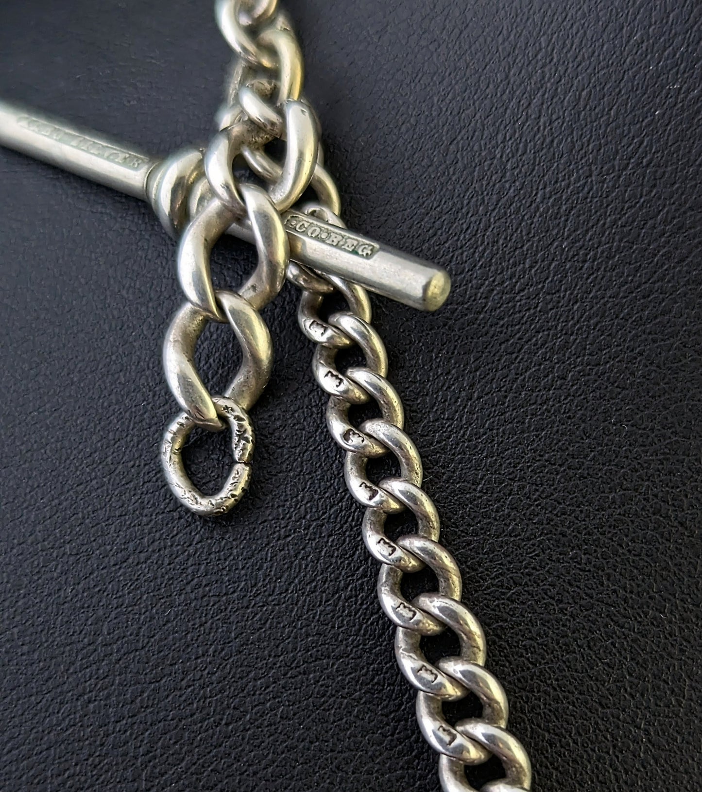 Antique Sterling silver Albert watch chain, necklace, Art Deco
