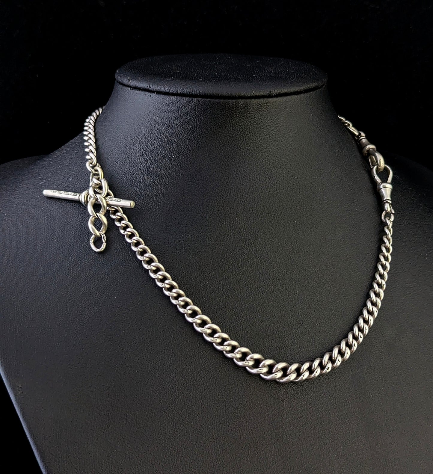 Antique Sterling silver Albert watch chain, necklace, Art Deco