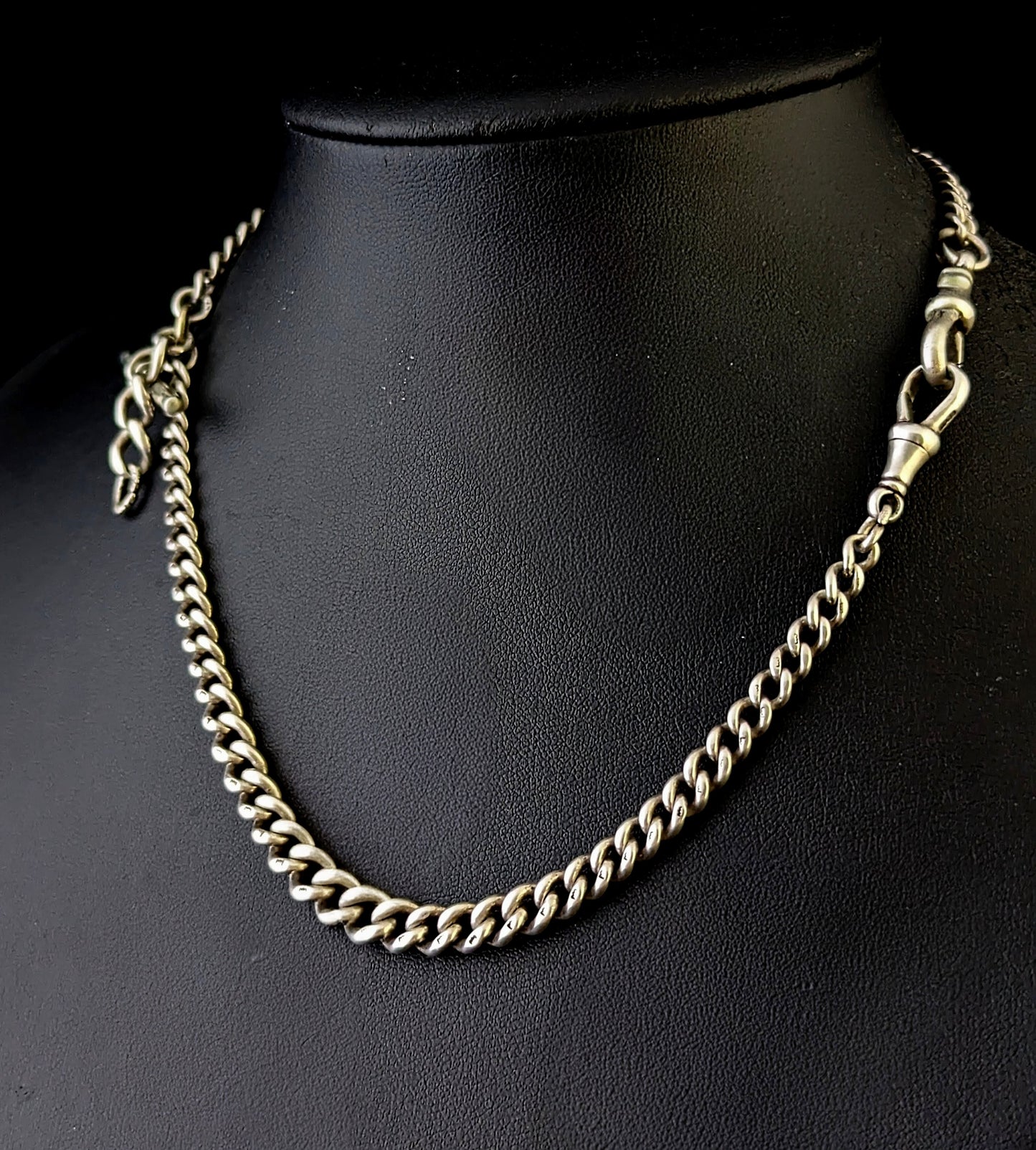 Antique Sterling silver Albert watch chain, necklace, Art Deco