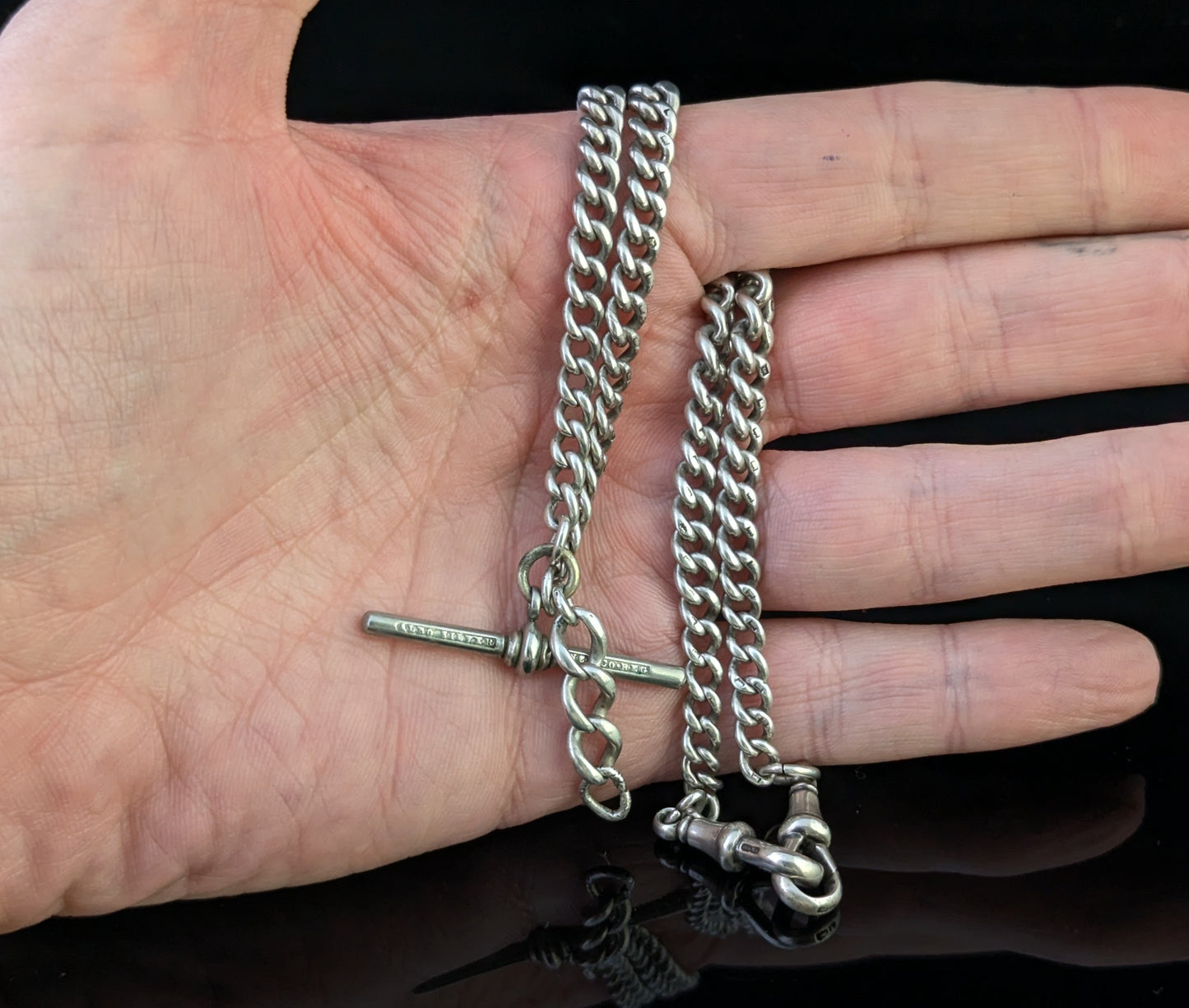 Antique Sterling silver Albert watch chain, necklace, Art Deco