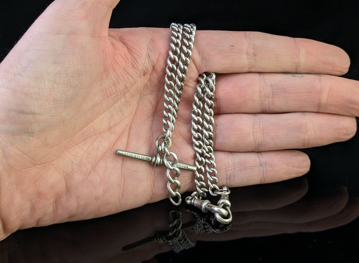 Antique Sterling silver Albert watch chain, necklace, Art Deco