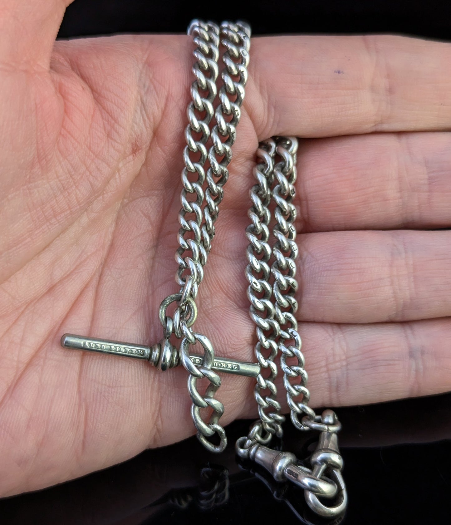 Antique Sterling silver Albert watch chain, necklace, Art Deco