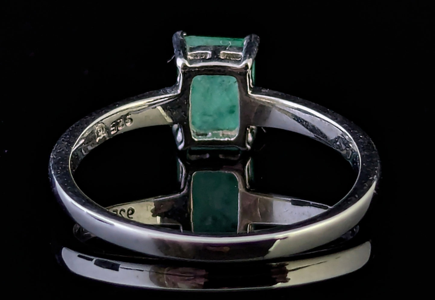 Vintage Emerald solitaire ring, sterling silver