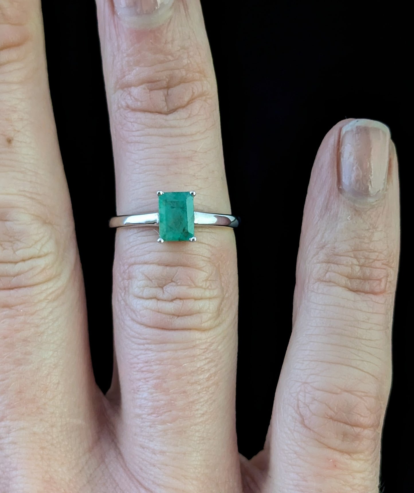 Vintage Emerald solitaire ring, sterling silver