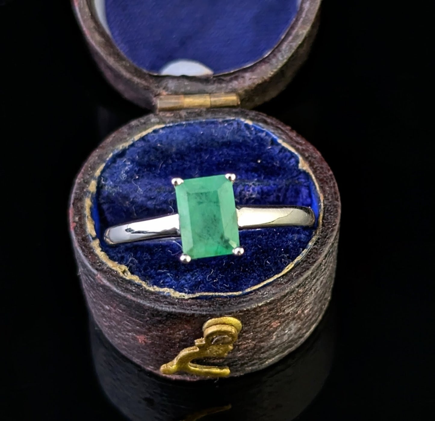 Vintage Emerald solitaire ring, sterling silver