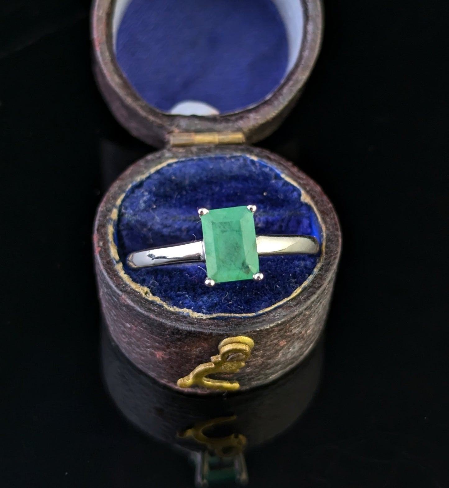 Vintage Emerald solitaire ring, sterling silver