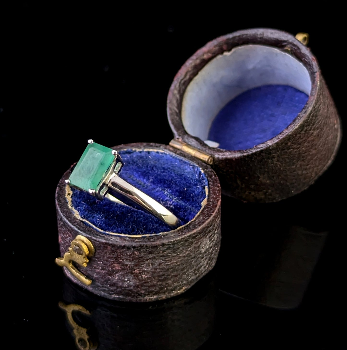Vintage Emerald solitaire ring, sterling silver