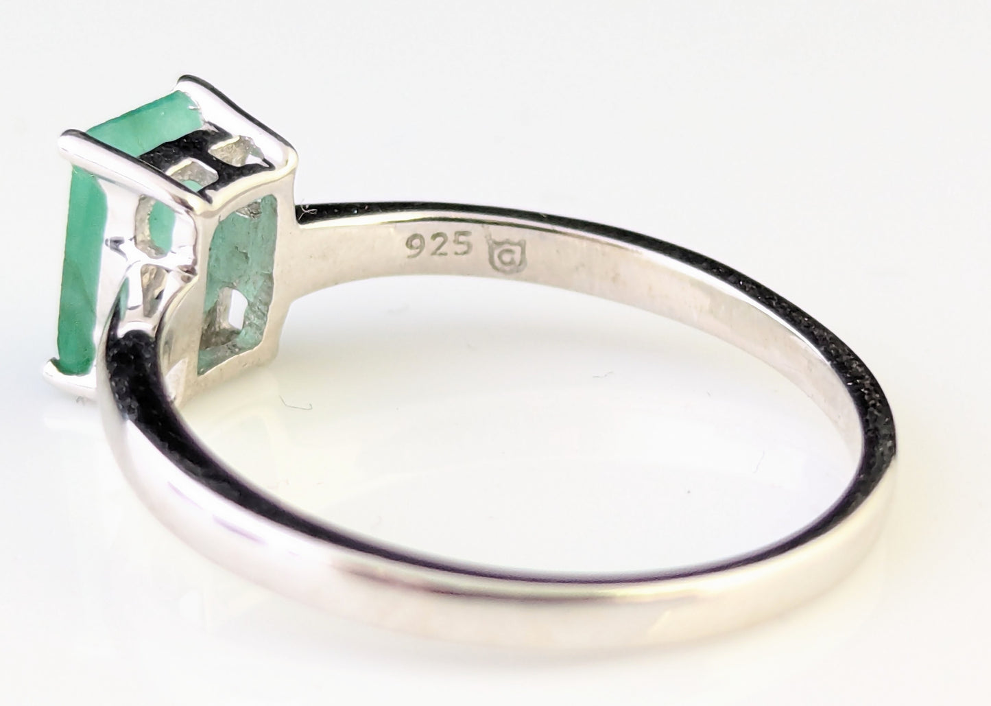 Vintage Emerald solitaire ring, sterling silver
