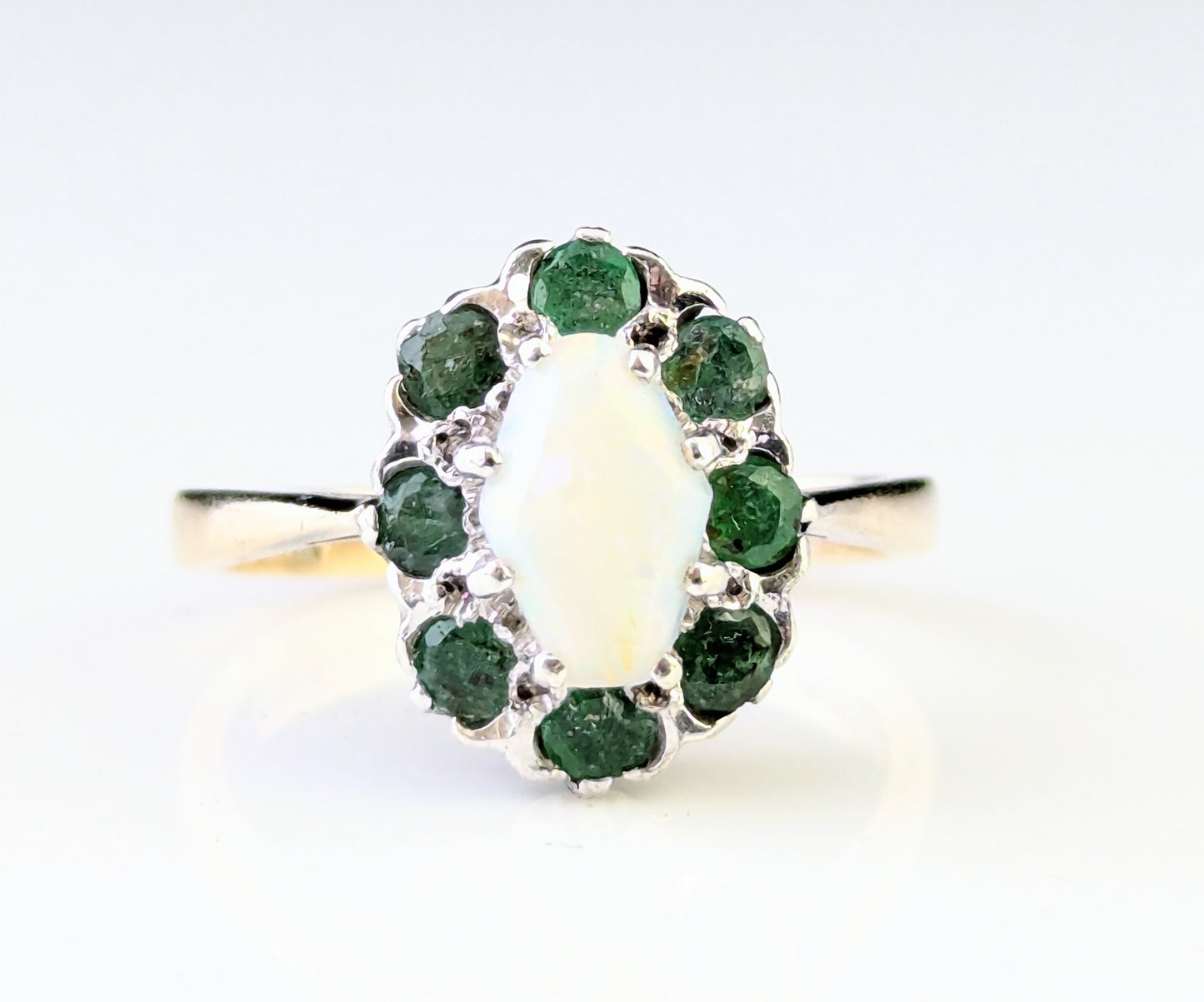 Vintage Emerald and Opal cluster ring, 9ct gold