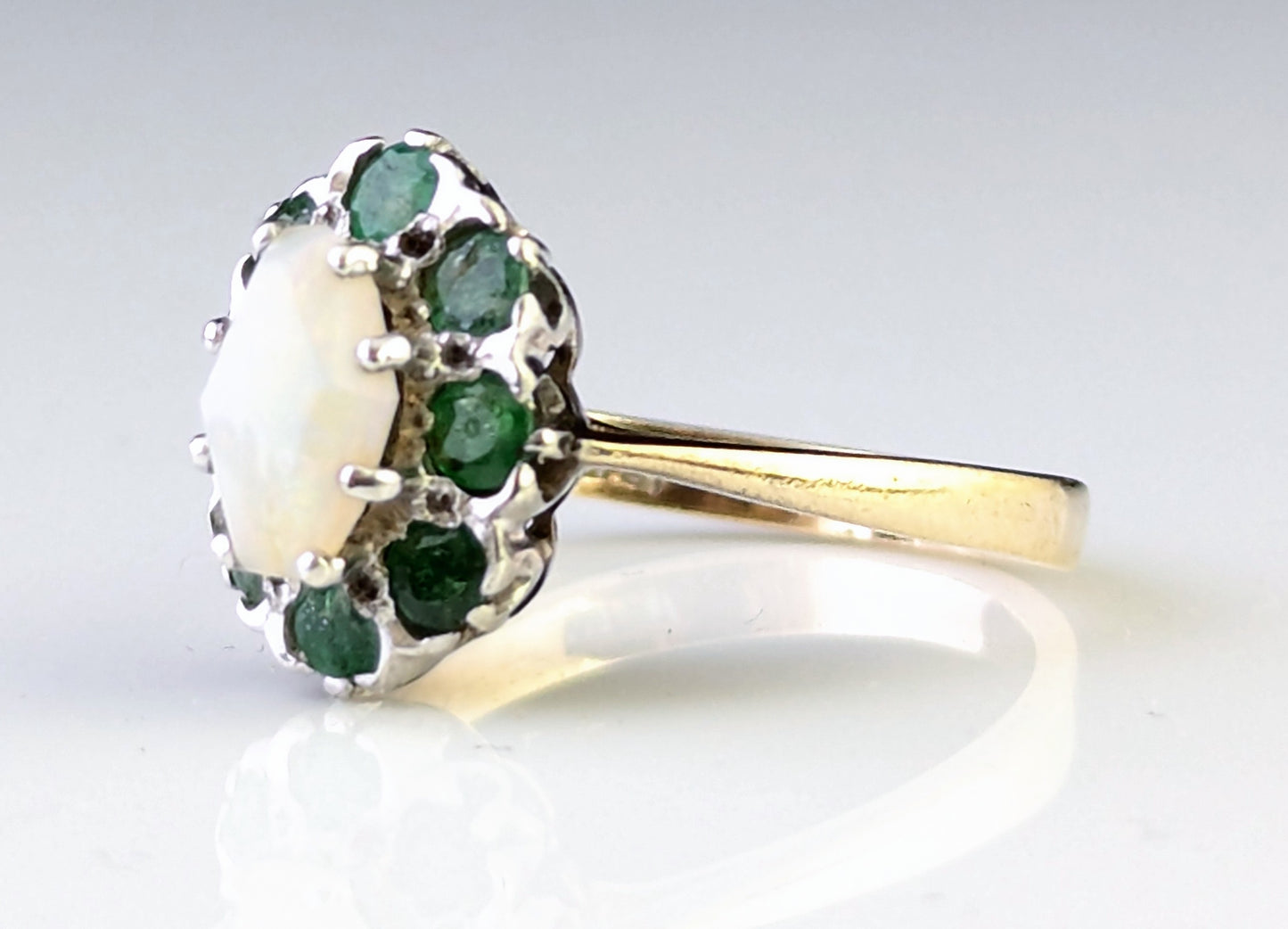 Vintage Emerald and Opal cluster ring, 9ct gold