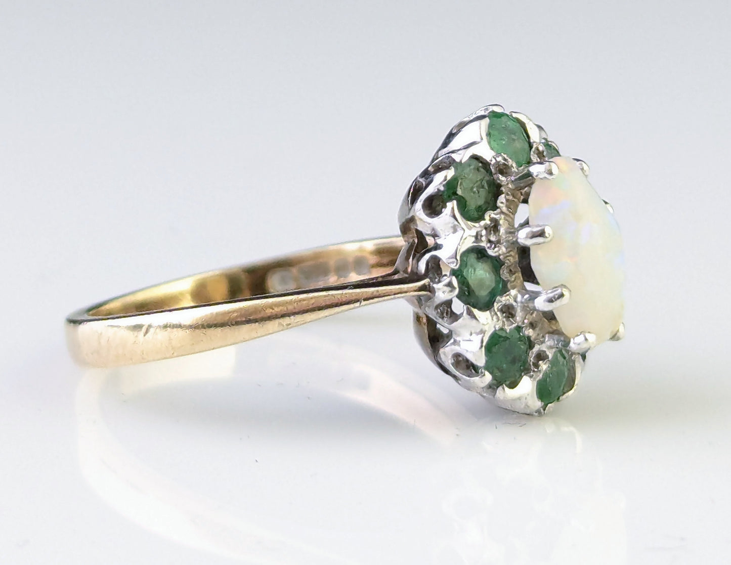Vintage Emerald and Opal cluster ring, 9ct gold