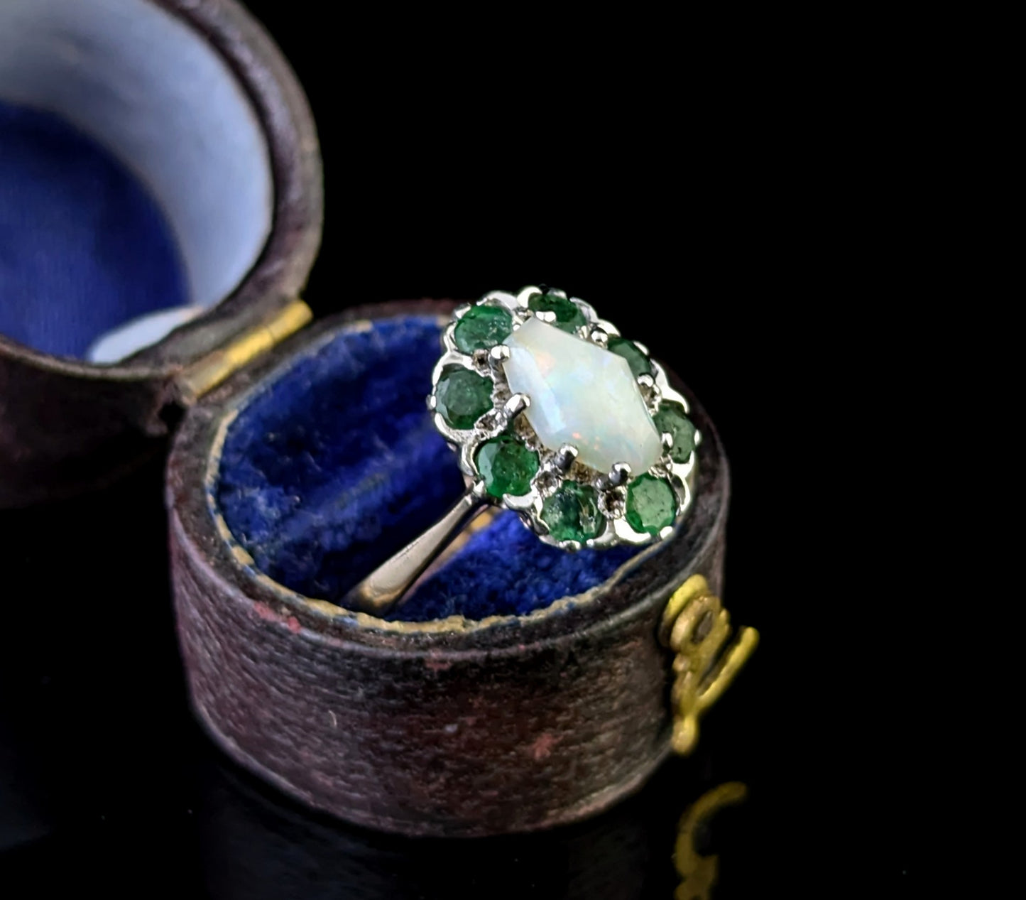 Vintage Emerald and Opal cluster ring, 9ct gold