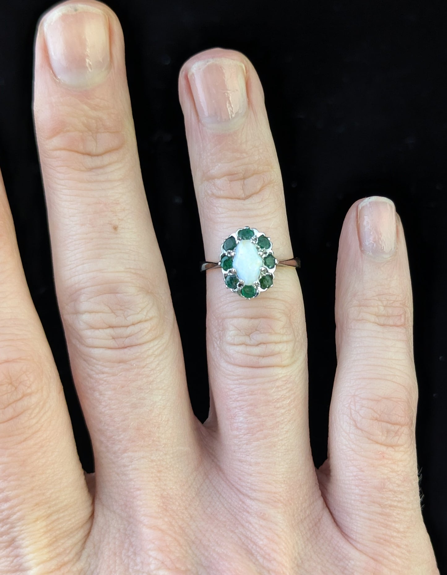Vintage Emerald and Opal cluster ring, 9ct gold