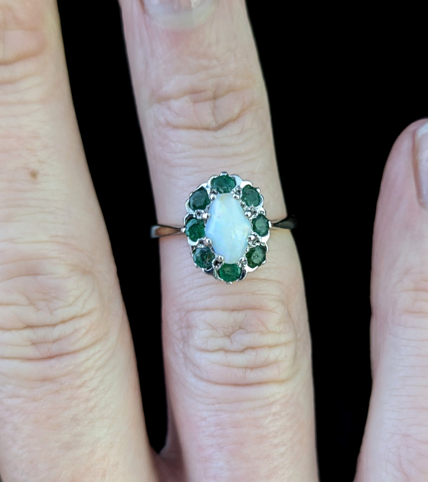 Vintage Emerald and Opal cluster ring, 9ct gold