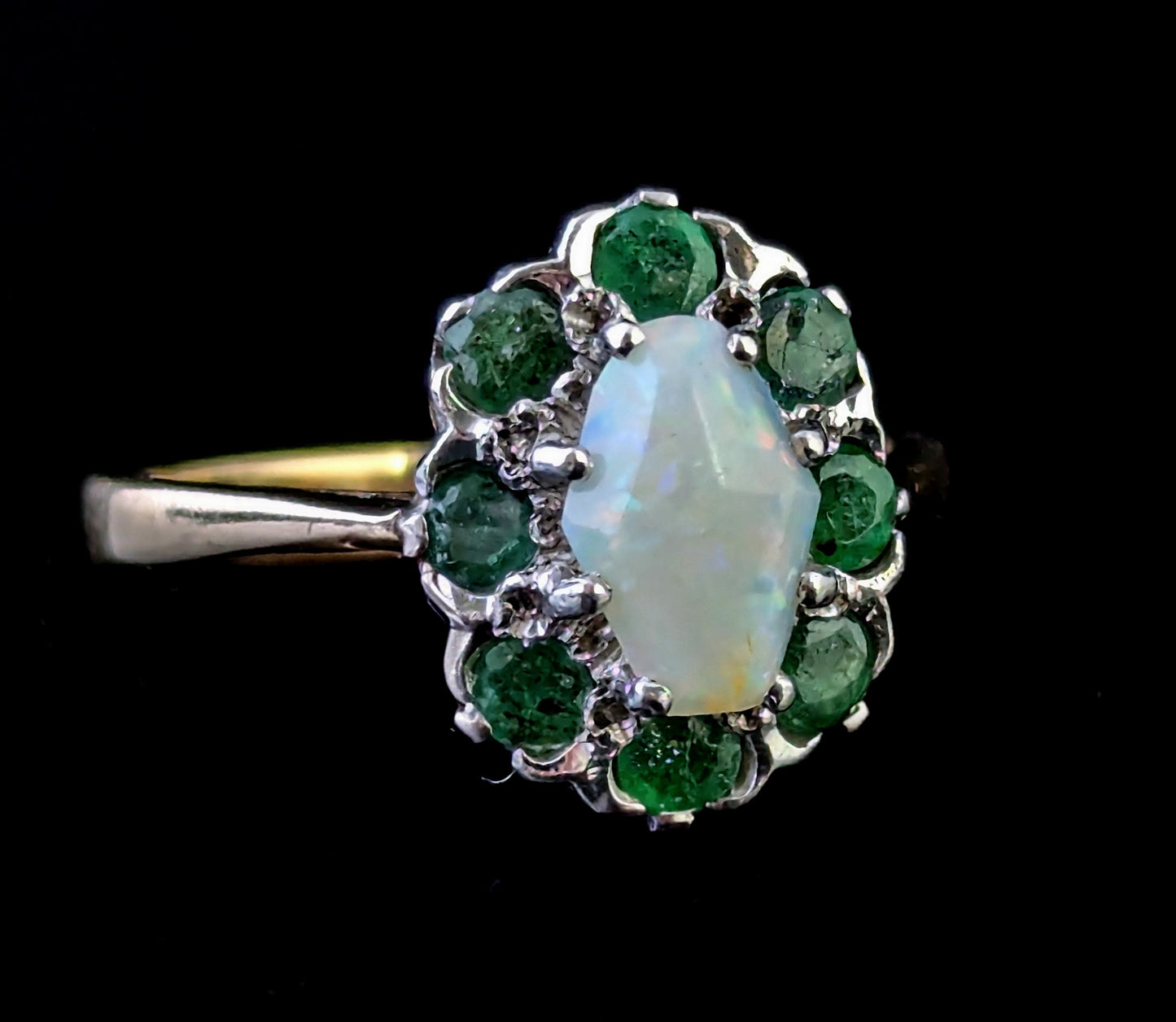 Vintage Emerald and Opal cluster ring, 9ct gold