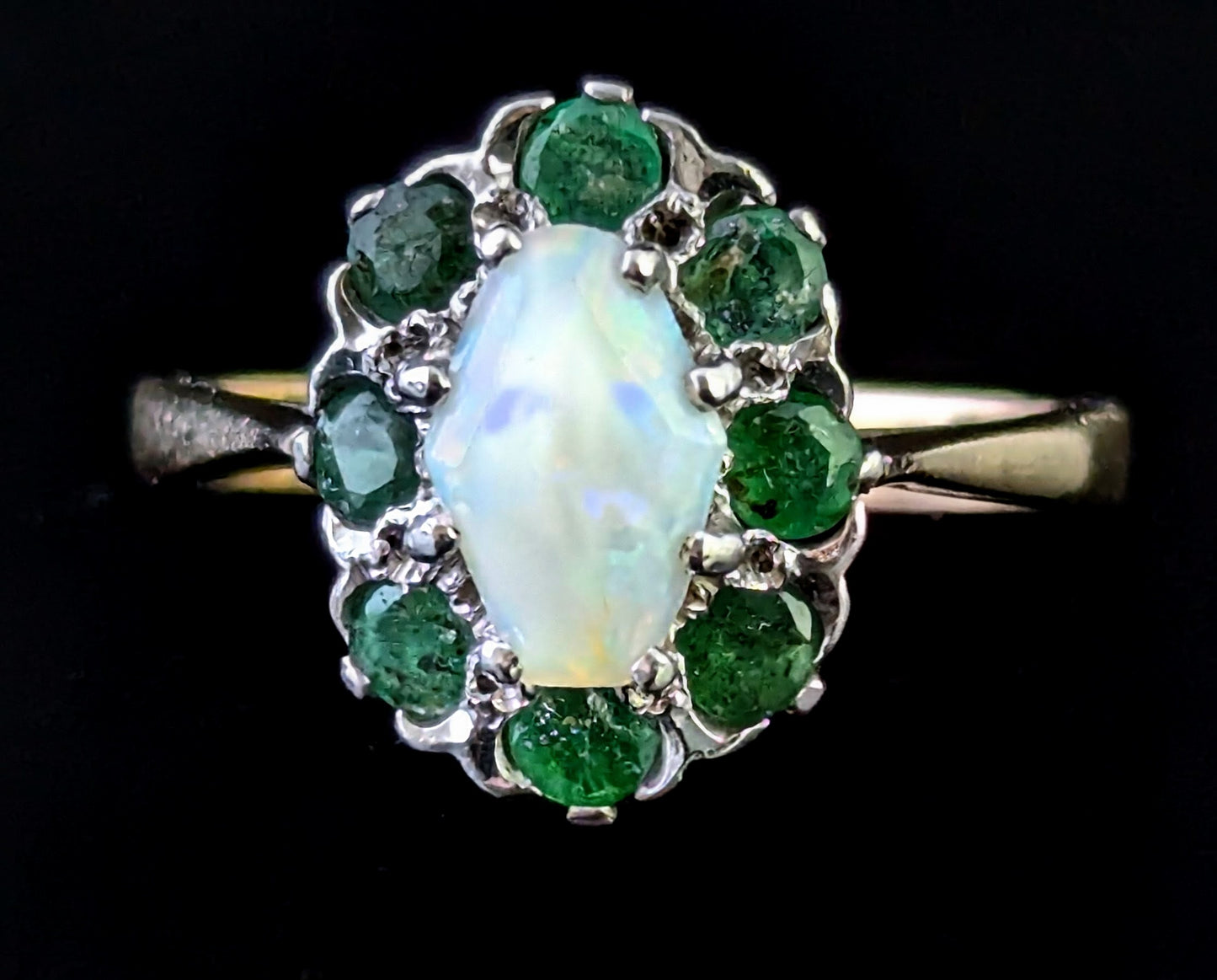 Vintage Emerald and Opal cluster ring, 9ct gold