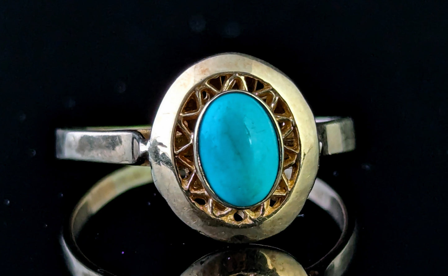 Vintage Turquoise cabochon dress ring, 9ct yellow gold
