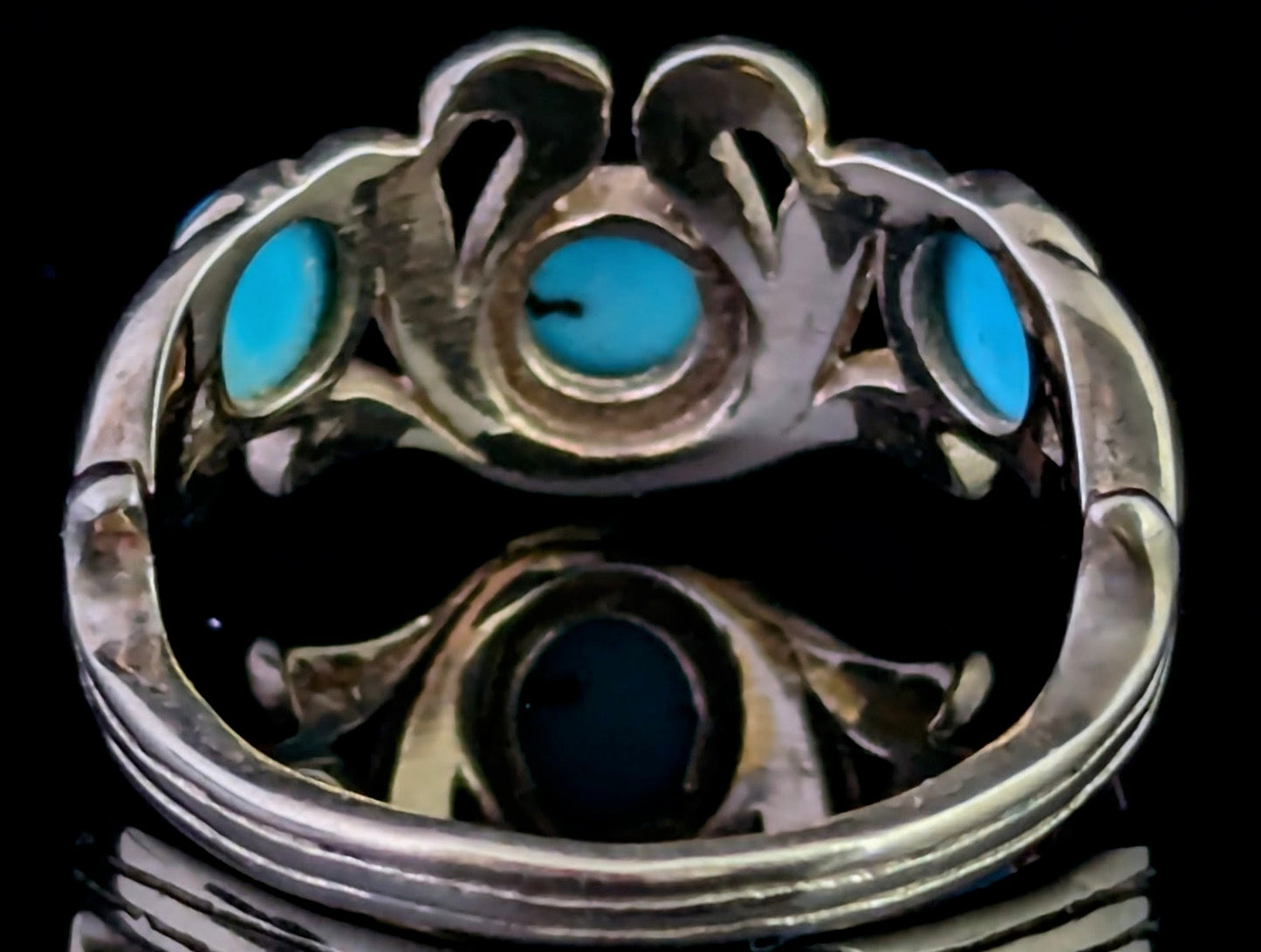Vintage Turquoise cabochon dress ring, 9ct yellow gold scrolls