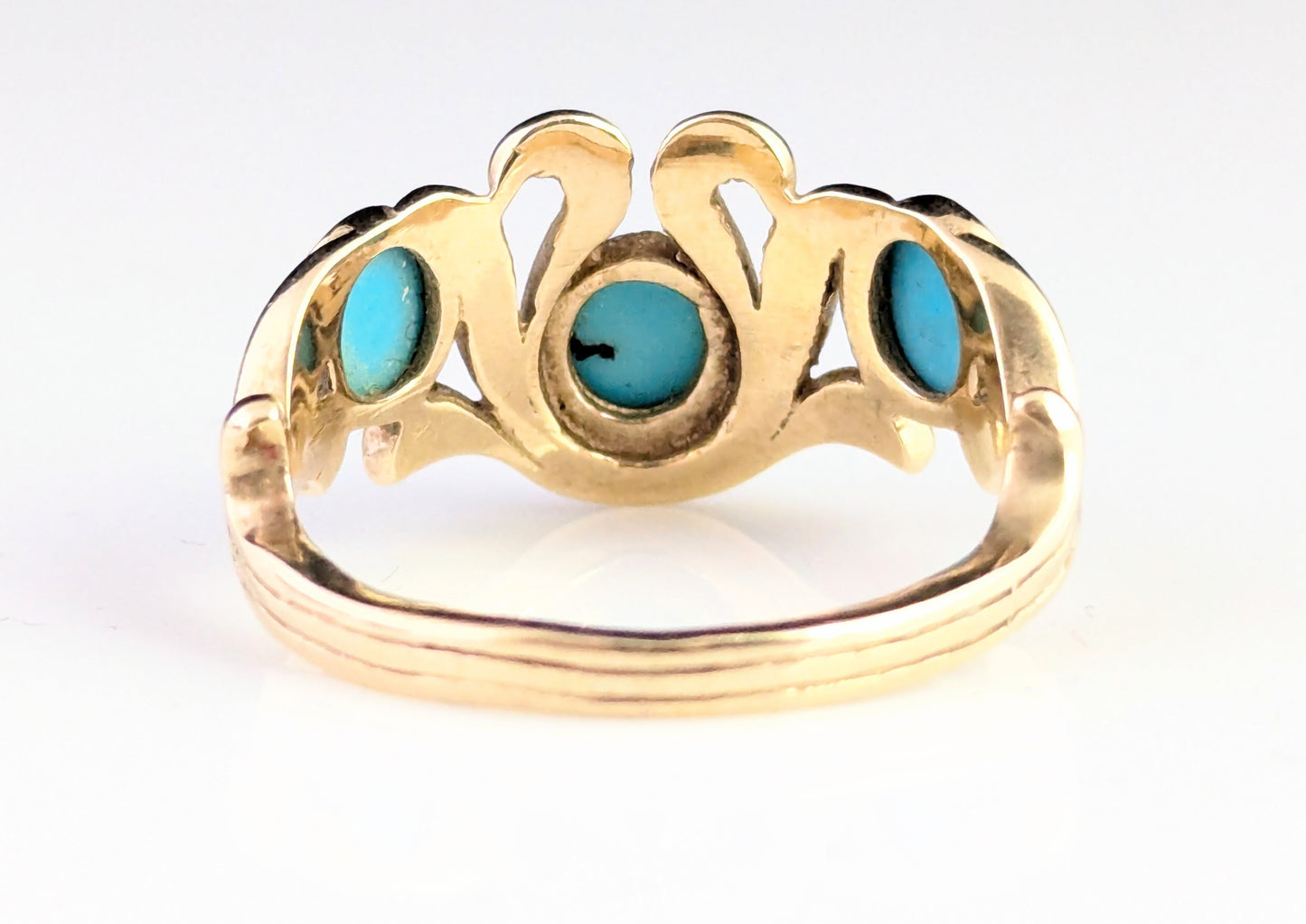 Vintage Turquoise cabochon dress ring, 9ct yellow gold scrolls