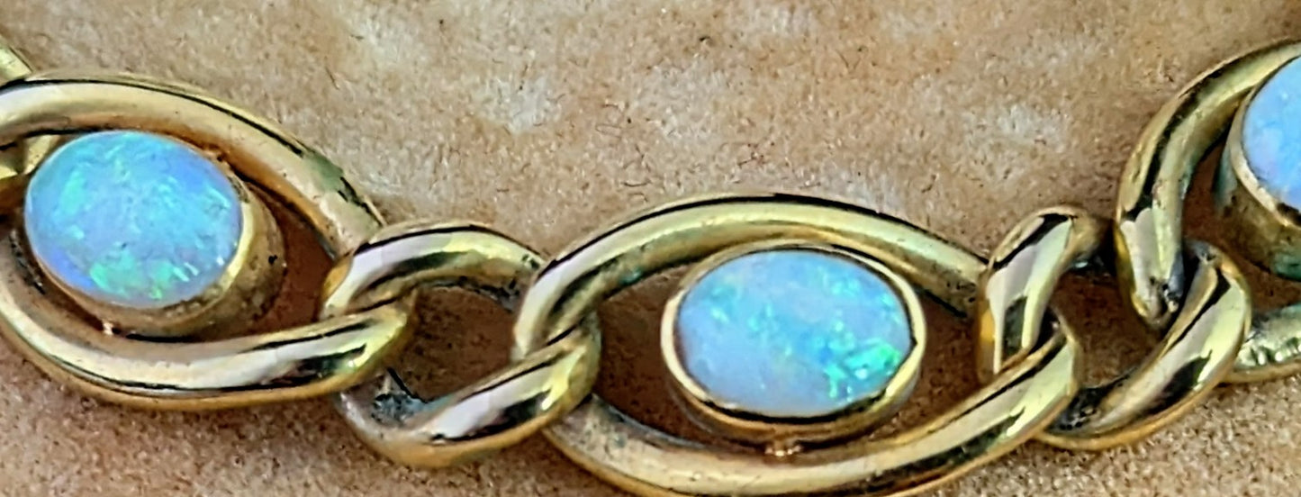 Antique Opal bracelet, 15ct yellow gold curb link chain, Boxed
