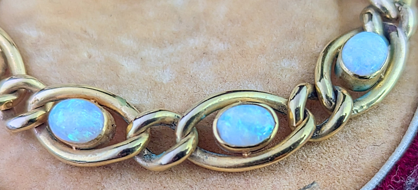 Antique Opal bracelet, 15ct yellow gold curb link chain, Boxed