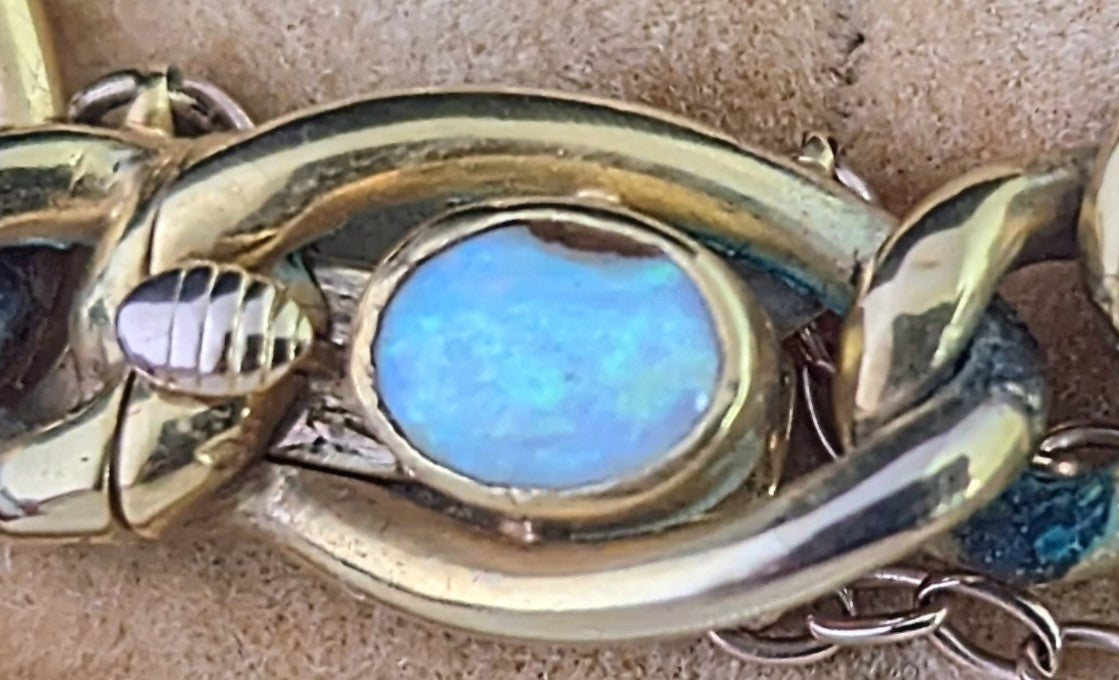 Antique Opal bracelet, 15ct yellow gold curb link chain, Boxed
