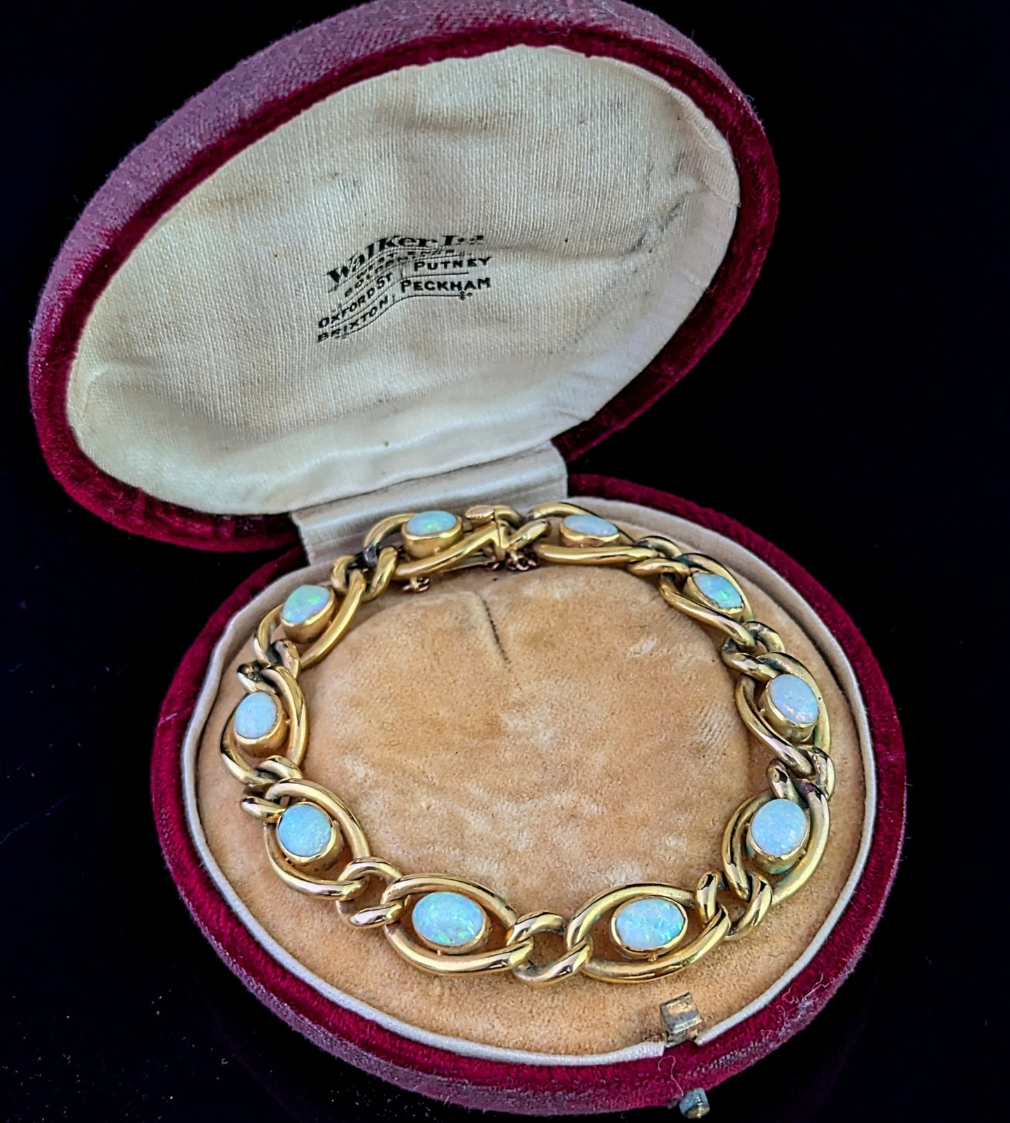 Antique Opal bracelet, 15ct yellow gold curb link chain, Boxed