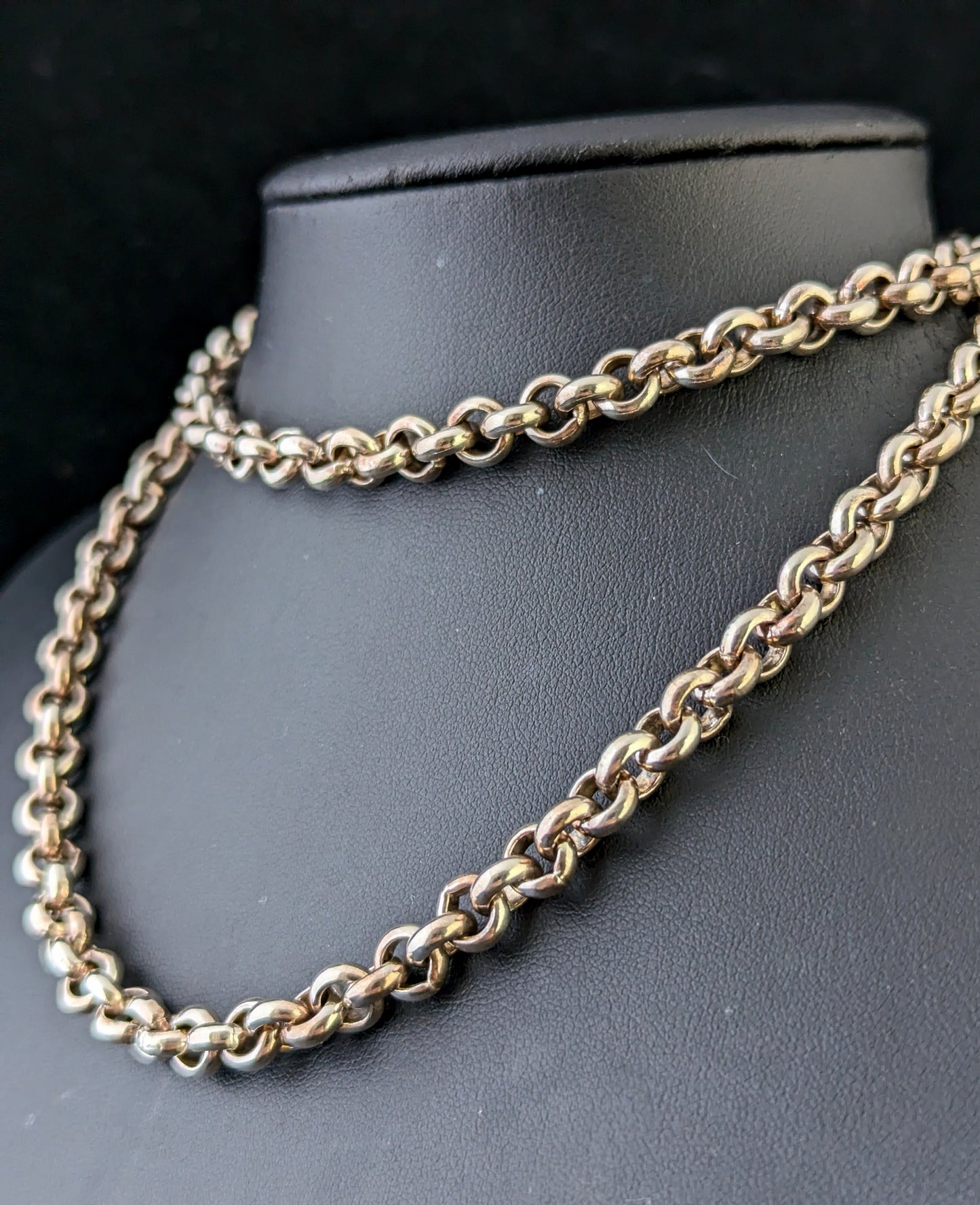 Vintage sterling silver rolo link chain necklace, Heavy