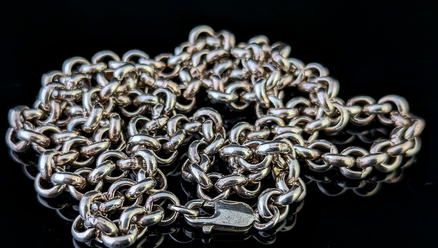 Vintage sterling silver rolo link chain necklace, Heavy