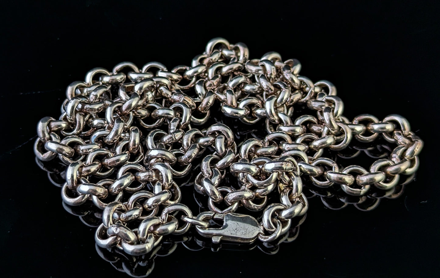 Vintage sterling silver rolo link chain necklace, Heavy