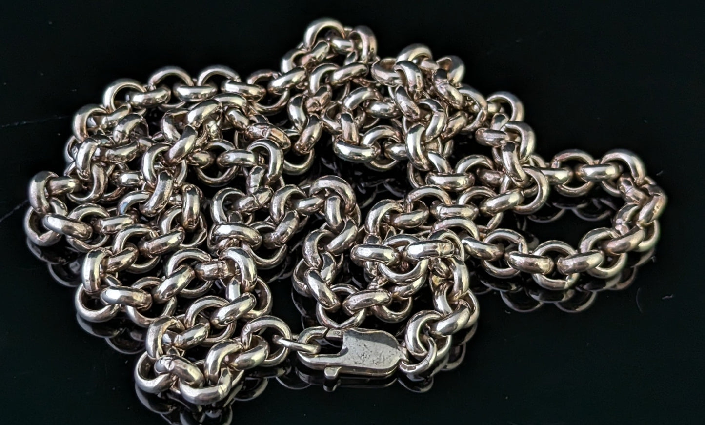 Vintage sterling silver rolo link chain necklace, Heavy