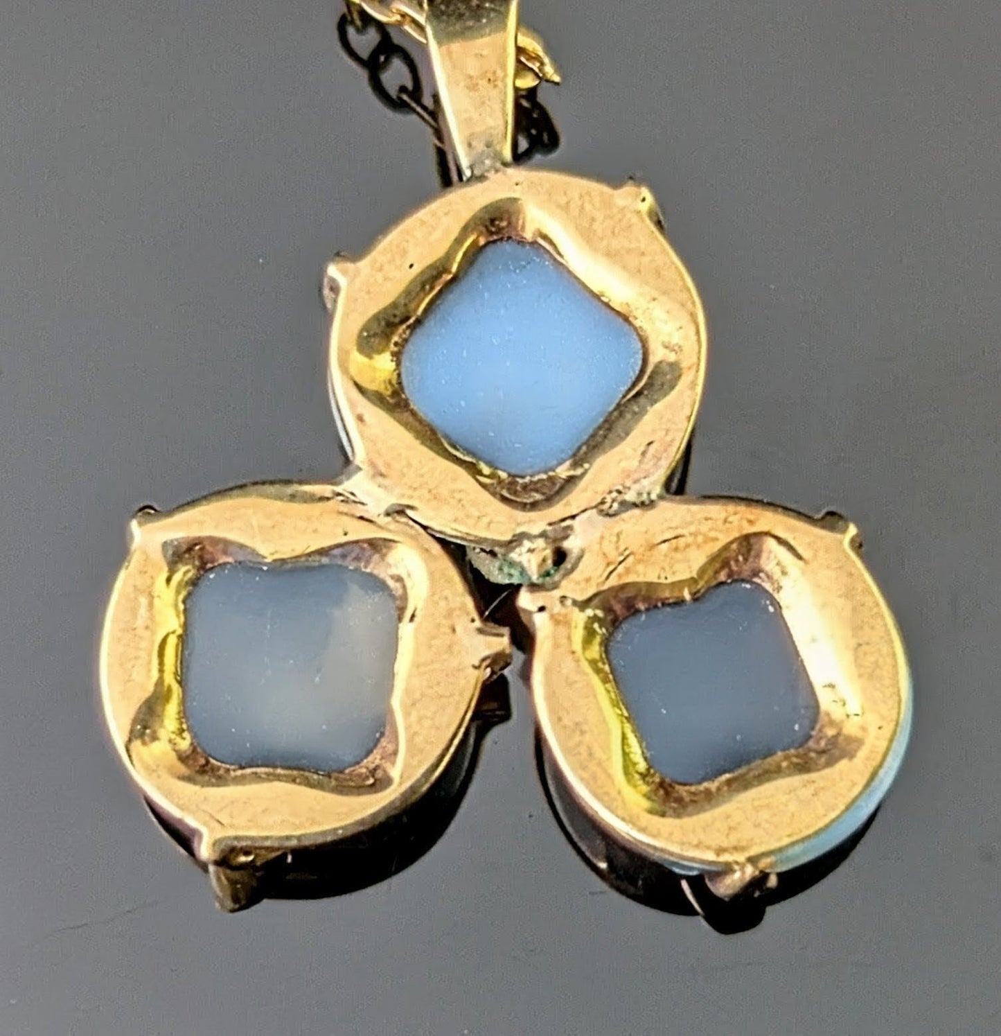 Antique Moonstone trefoil pendant, trace chain necklace, 9ct gold
