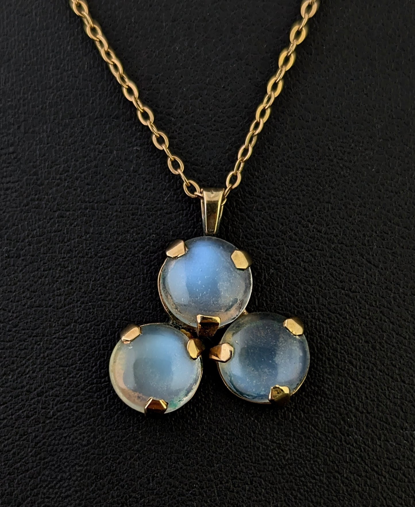 Antique Moonstone trefoil pendant, trace chain necklace, 9ct gold