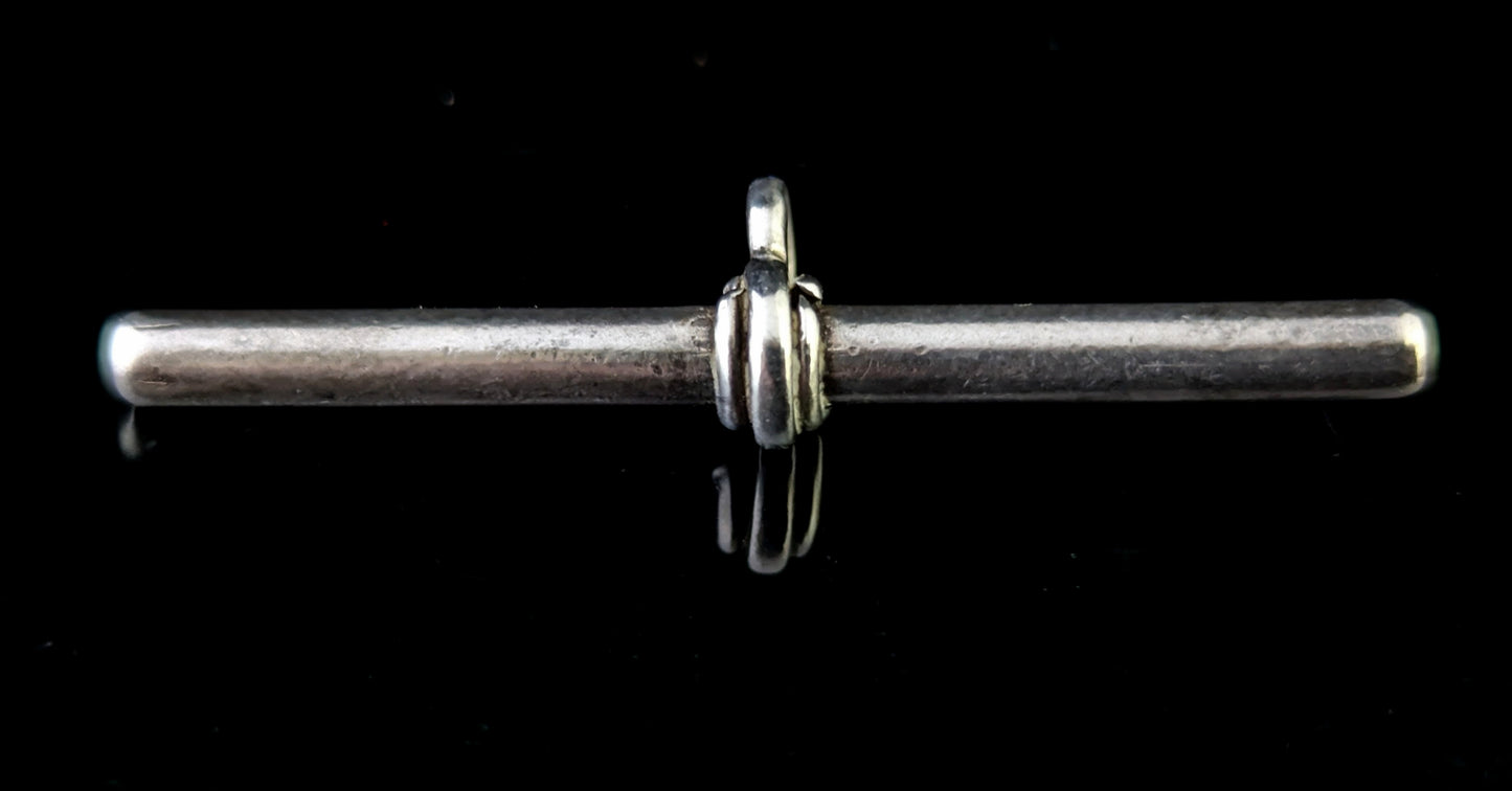 Antique Sterling silver T bar pendant, large