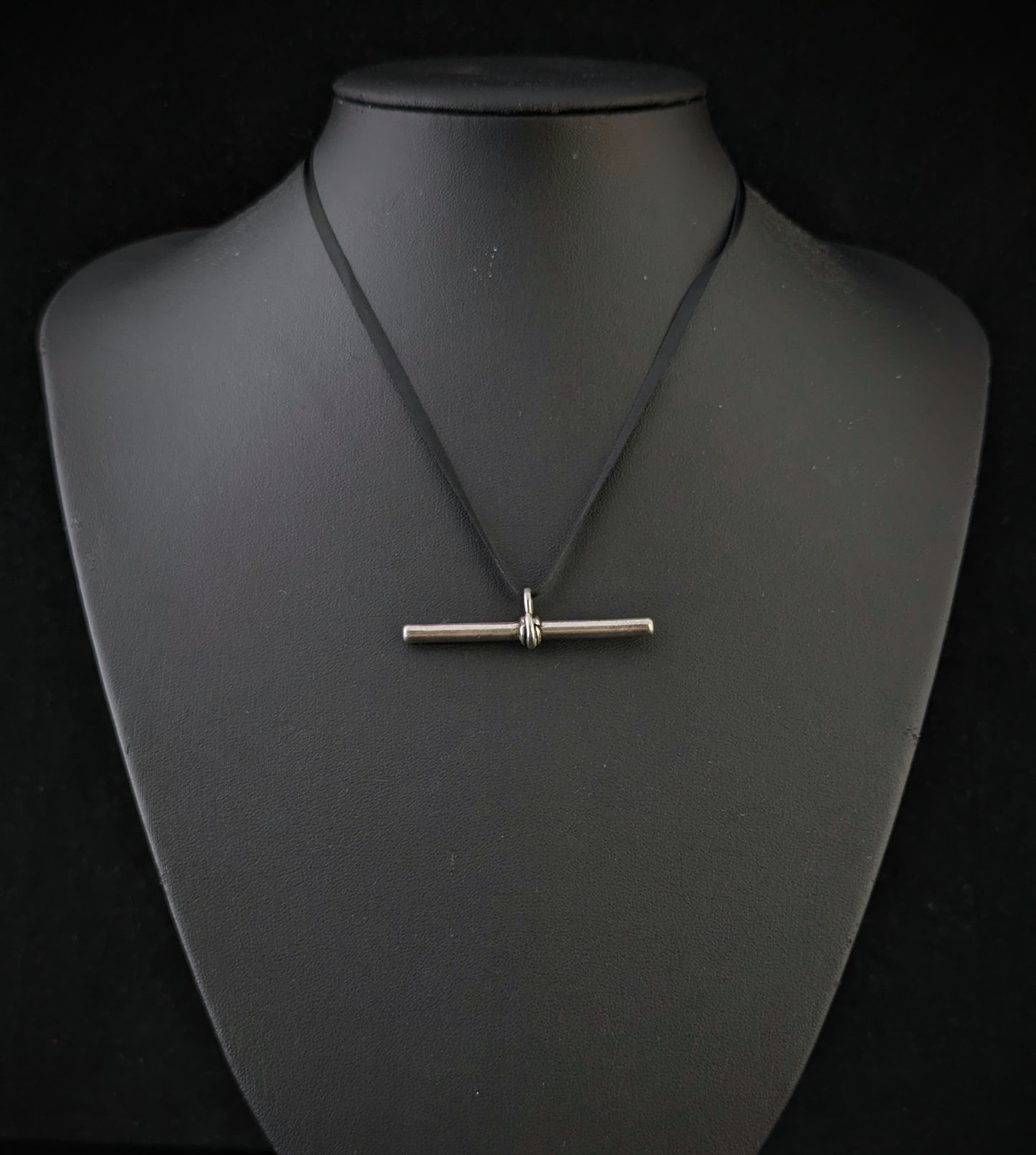 Antique Sterling silver T bar pendant, large