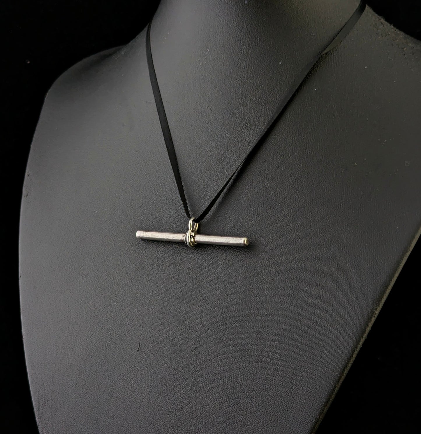 Antique Sterling silver T bar pendant, large