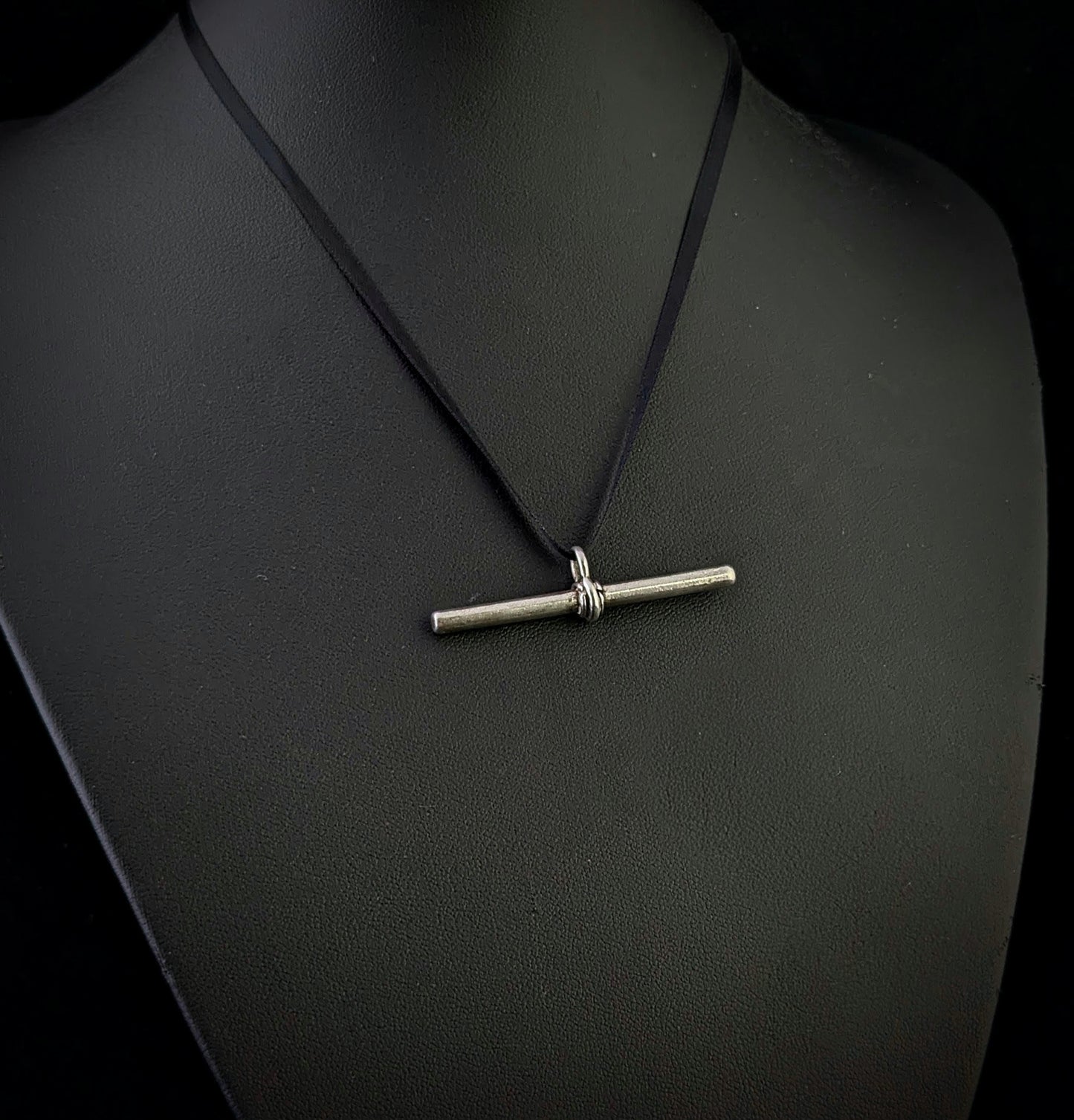 Antique Sterling silver T bar pendant, large
