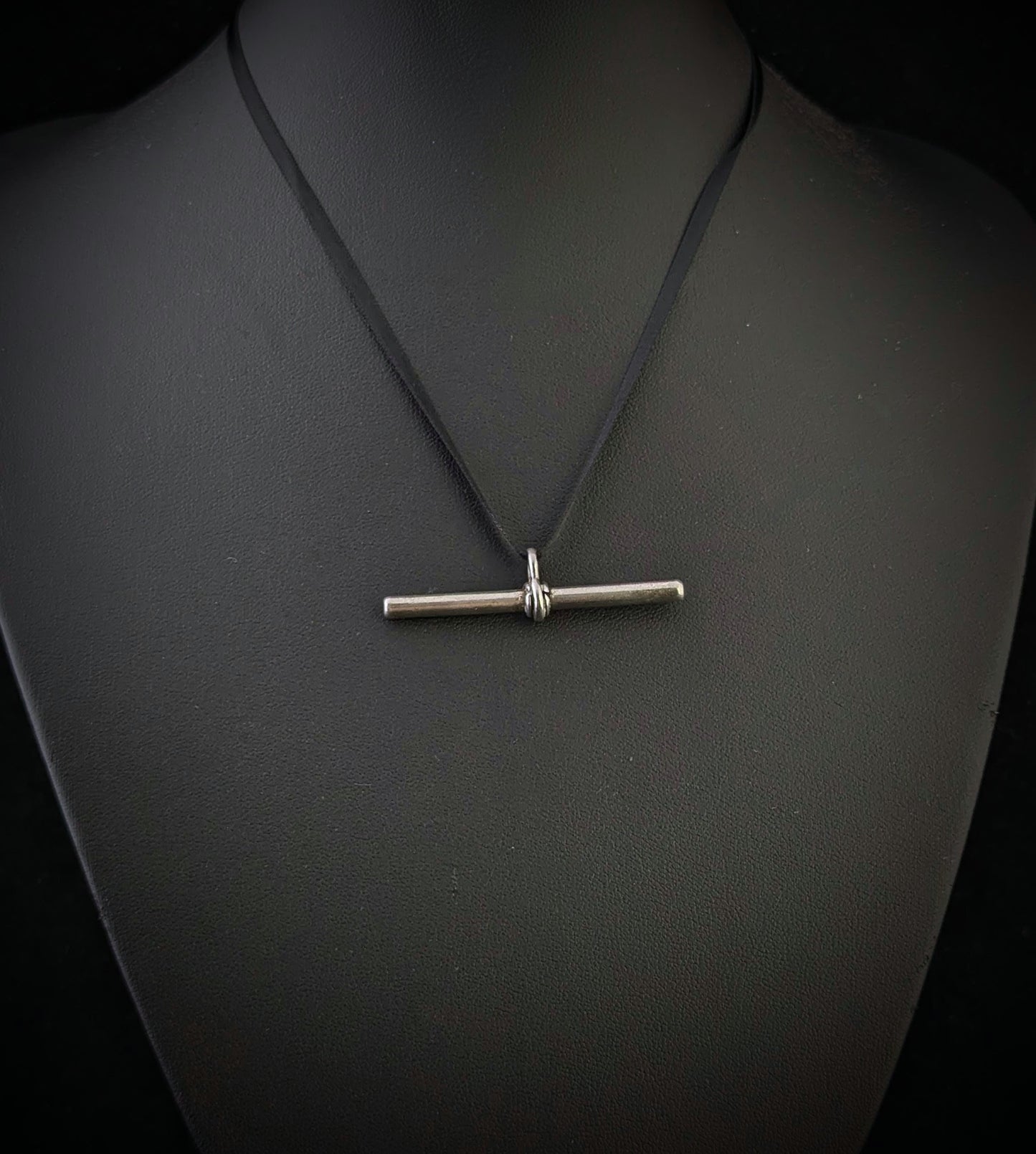 Antique Sterling silver T bar pendant, large