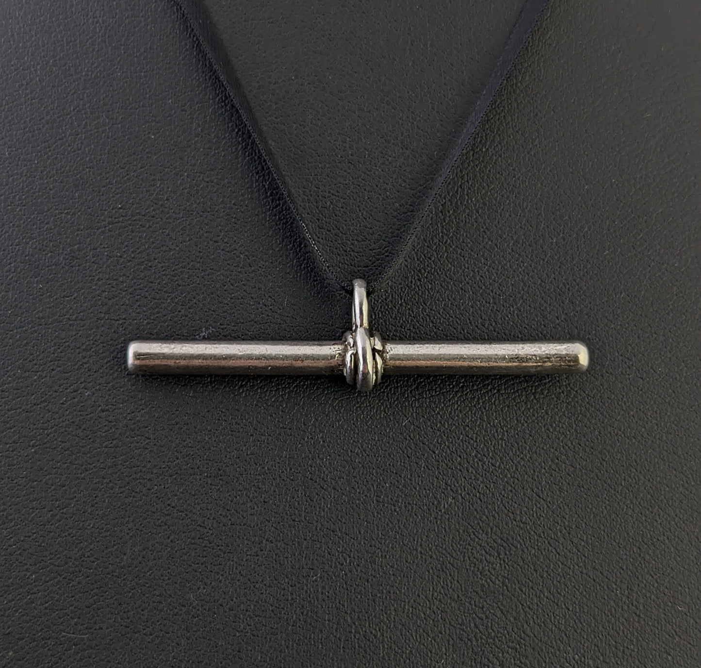 Antique Sterling silver T bar pendant, large