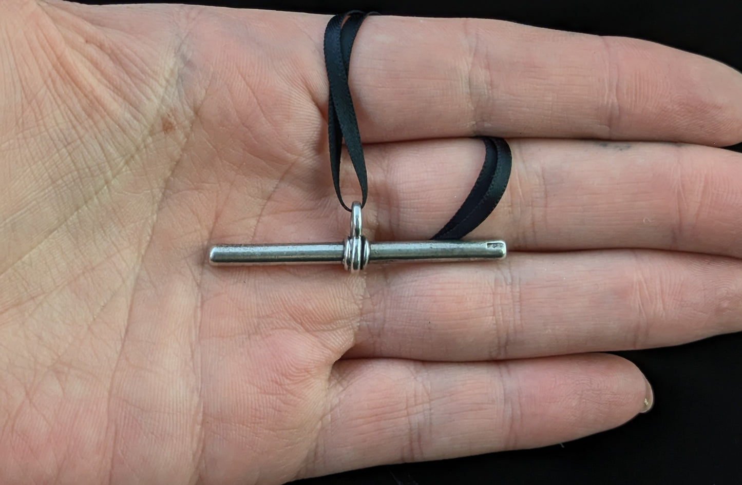 Antique Sterling silver T bar pendant, large