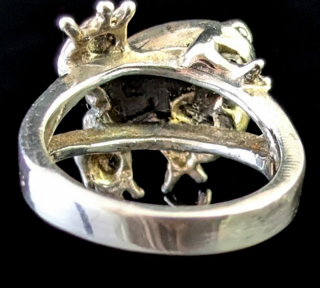 Vintage sterling silver frog ring, Statement
