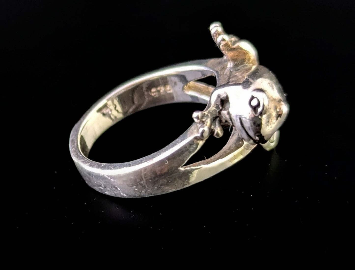 Vintage sterling silver frog ring, Statement