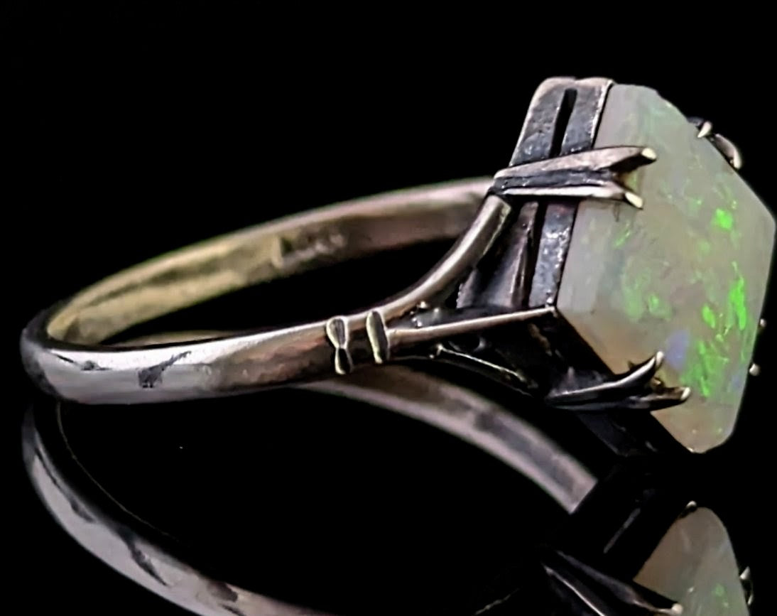 Vintage Art Deco Opal solitaire ring, 9ct White gold