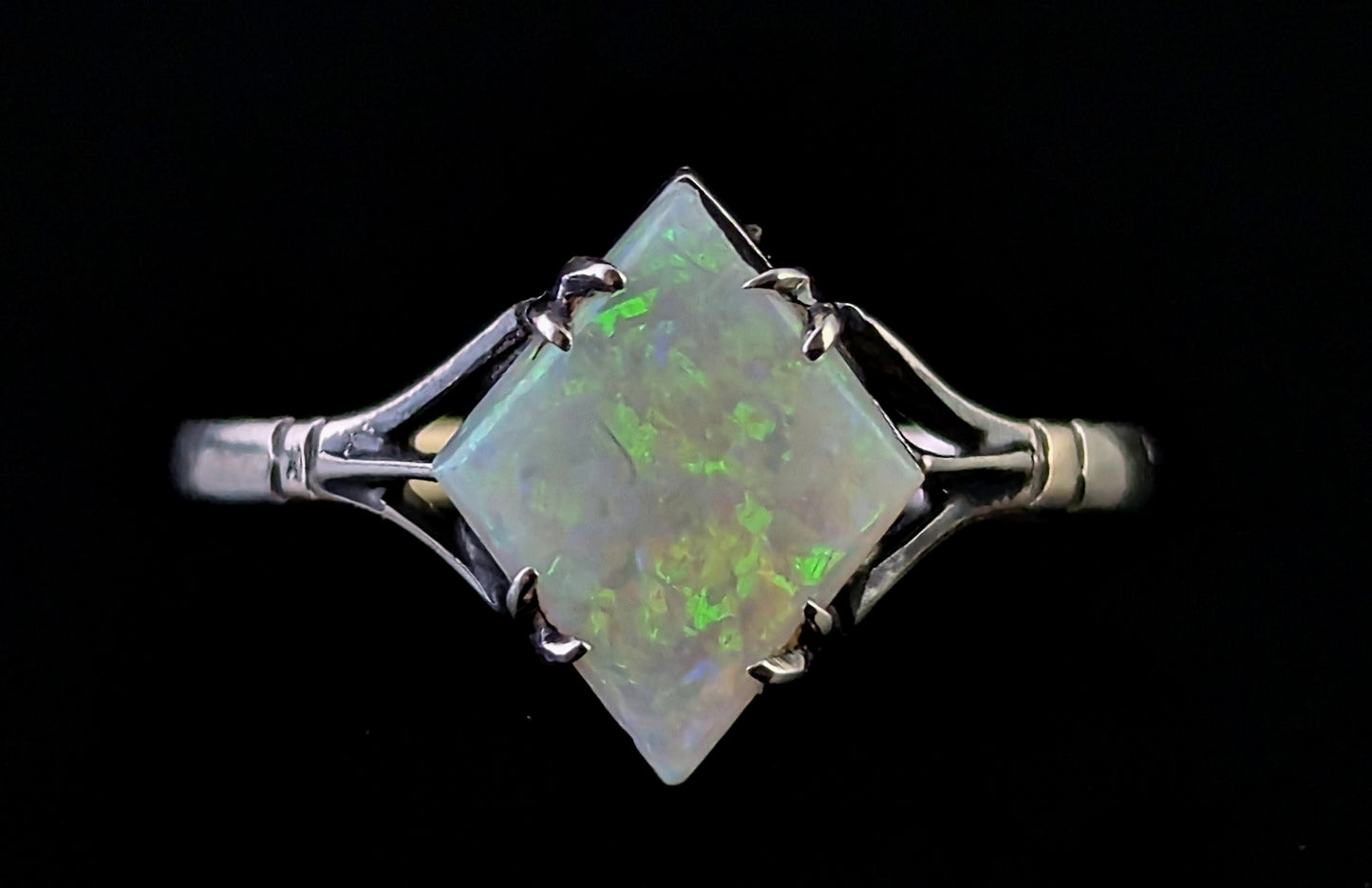 Vintage Art Deco Opal solitaire ring, 9ct White gold